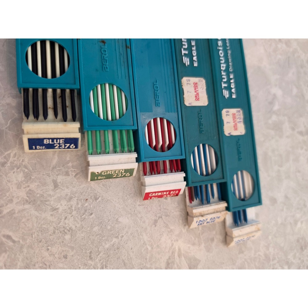 Vintage Berol Eagle Turquoise Drawing Leads 2376 Blue Green Carmine Red Lot of 5